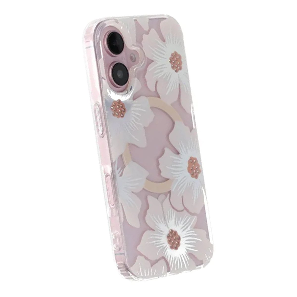 iPhone 16 Skal Blommigt Strass MagSafe Blå Lila