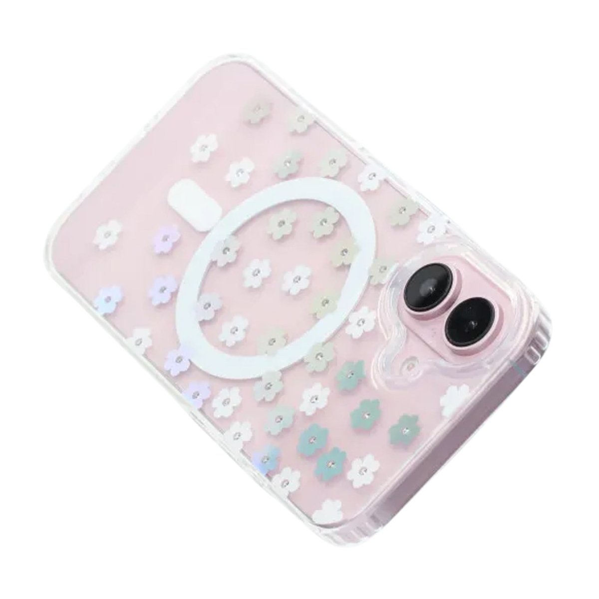 iPhone 16 Skal Blommigt Strass MagSafe Blå