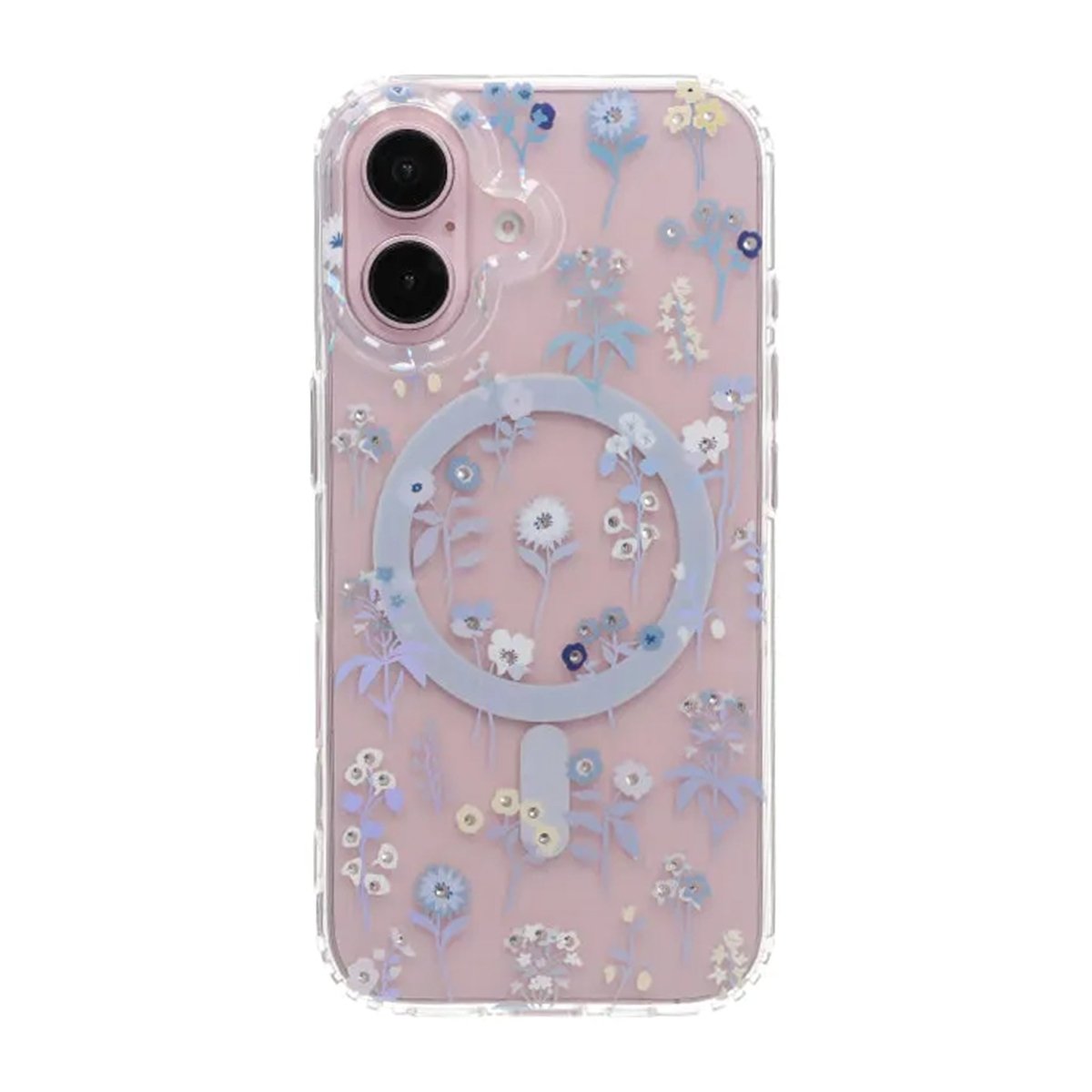 iPhone 16 Skal Blommigt Strass MagSafe Lila