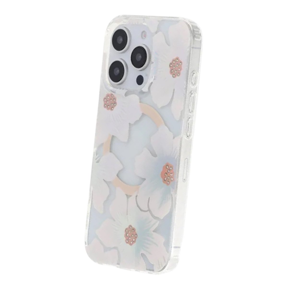 iPhone 16 Pro Skal Blommigt Strass MagSafe Blå Lila