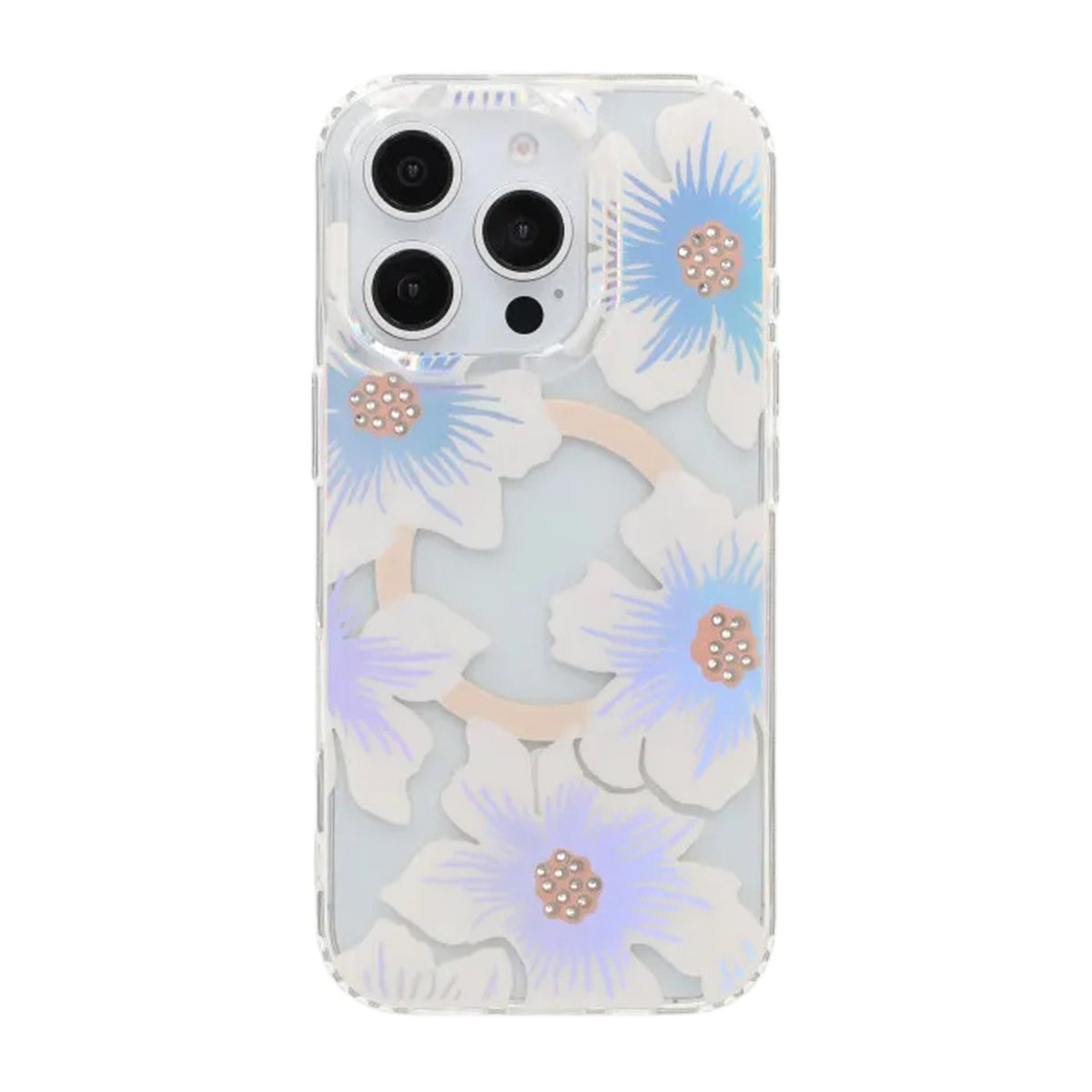 iPhone 16 Pro Skal Blommigt Strass MagSafe Blå Lila