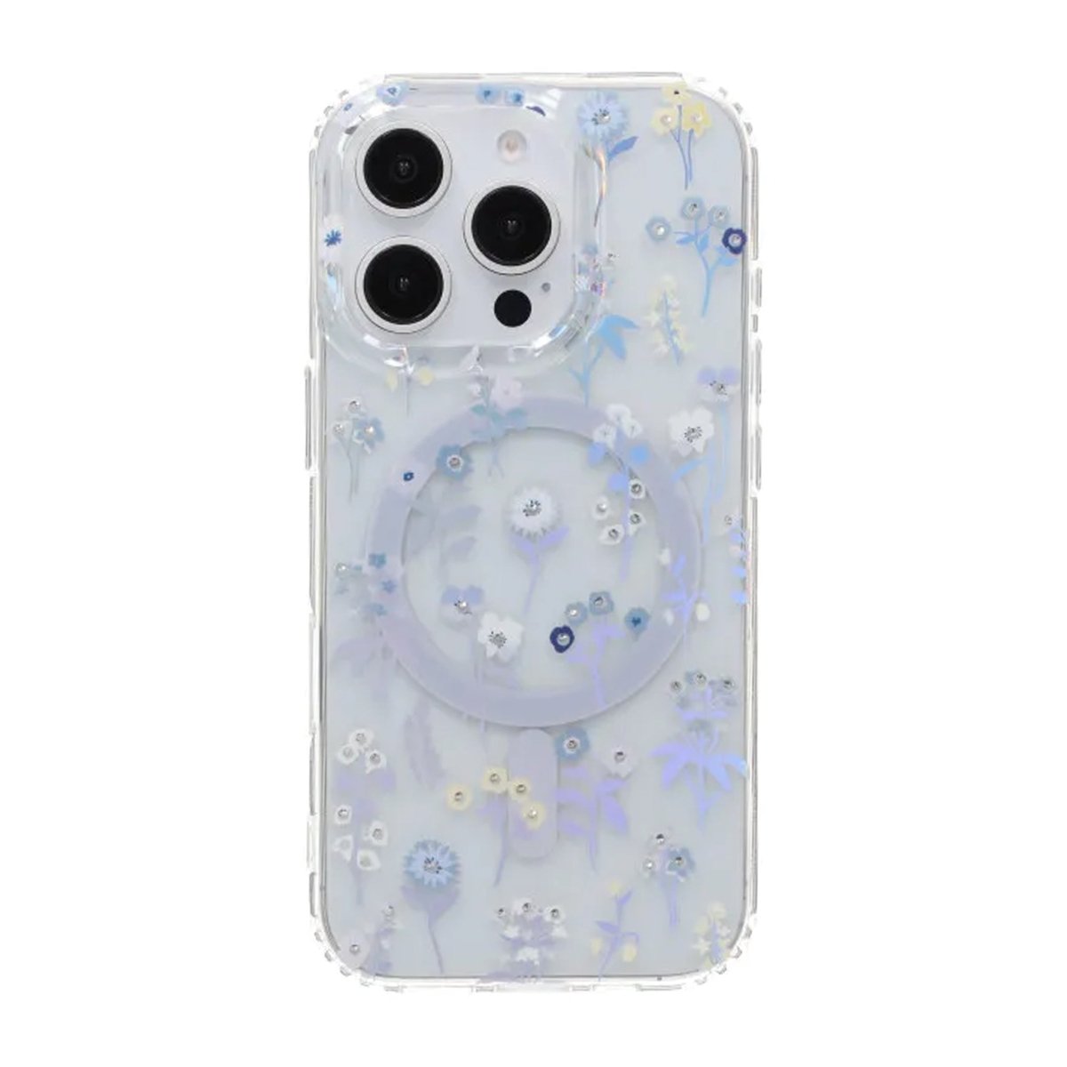 iPhone 16 Pro Max Skal Blommigt Strass MagSafe Lila