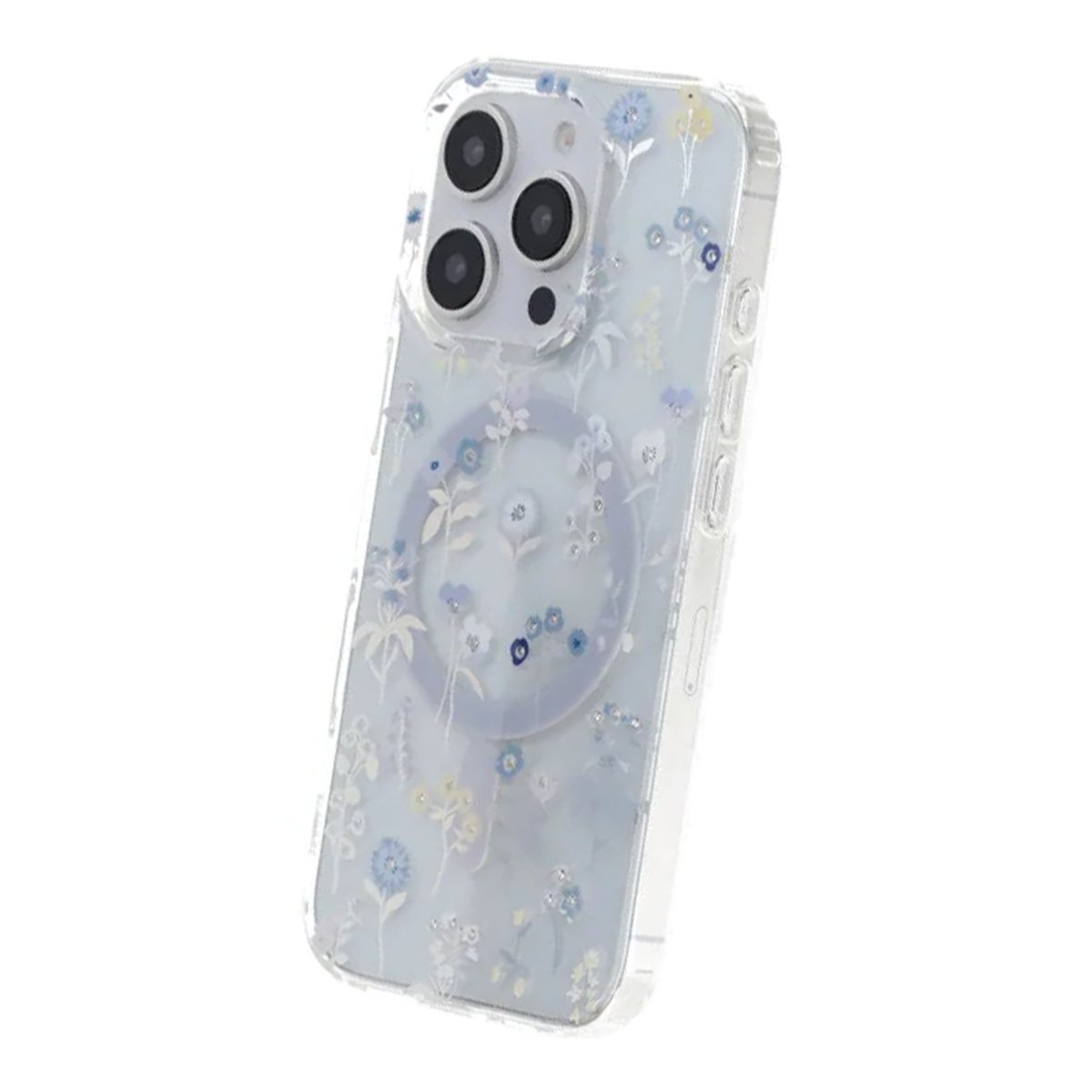 iPhone 16 Pro Max Skal Blommigt Strass MagSafe Lila
