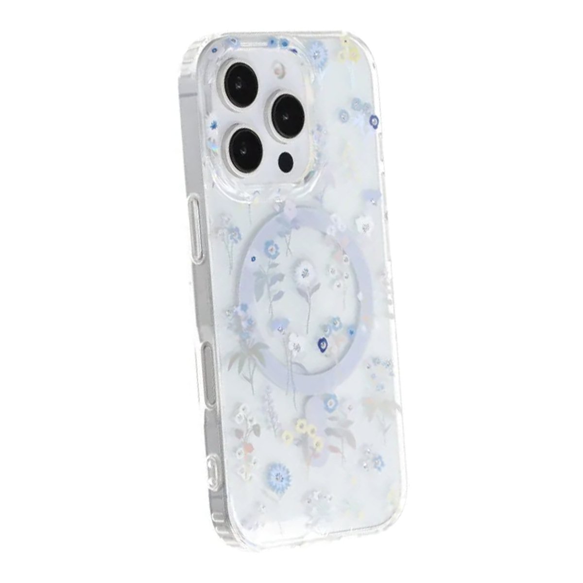iPhone 16 Pro Max Skal Blommigt Strass MagSafe Lila