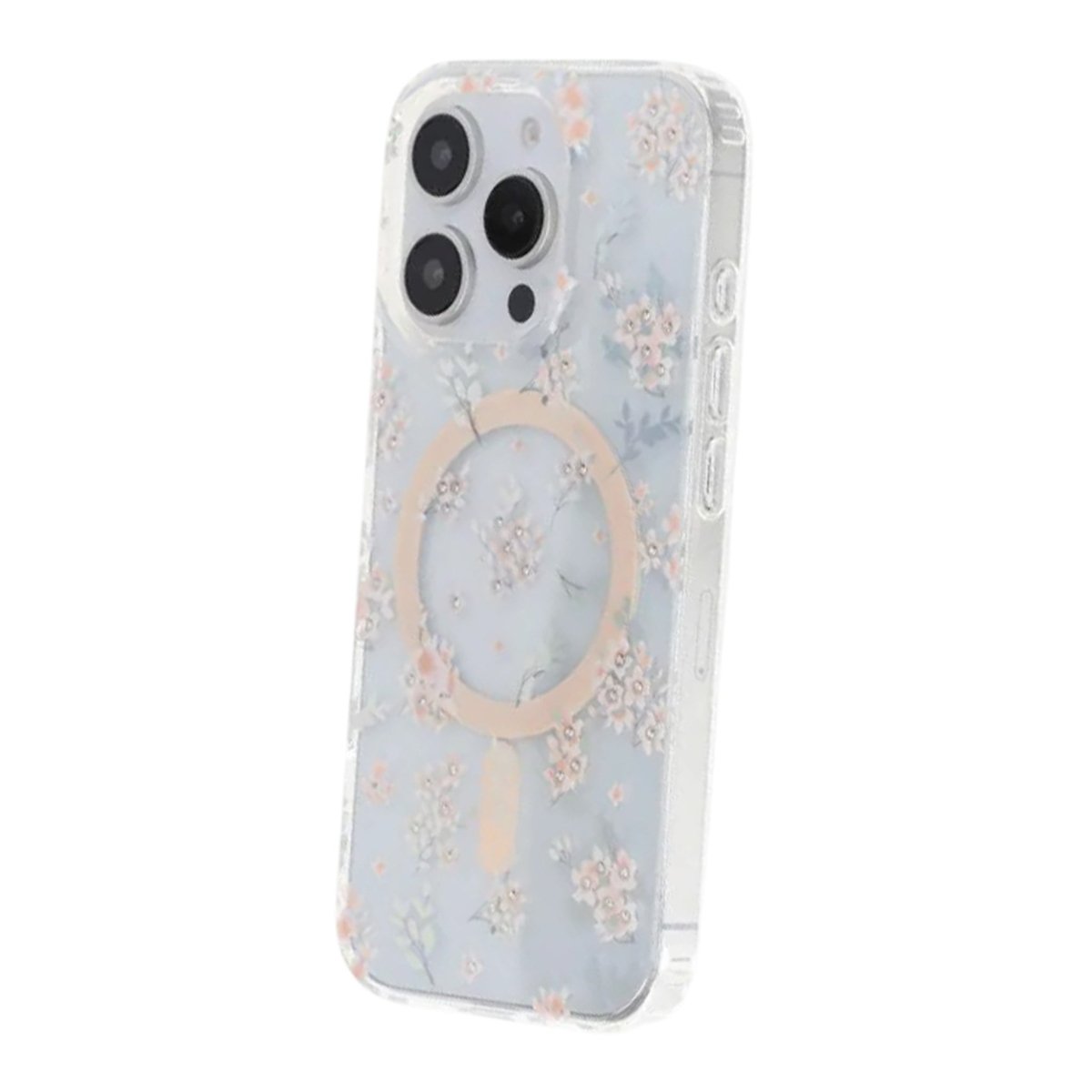 iPhone 16 Pro Max Skal Blommigt Strass MagSafe Rosa