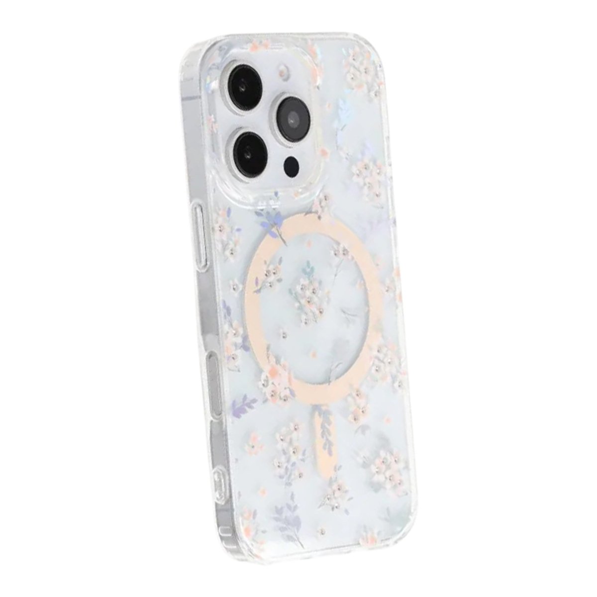 iPhone 16 Pro Skal Blommigt Strass MagSafe Rosa
