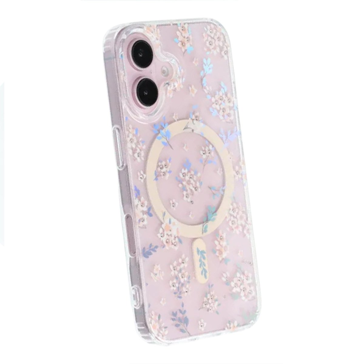 iPhone 16 Skal Blommigt Strass MagSafe Rosa