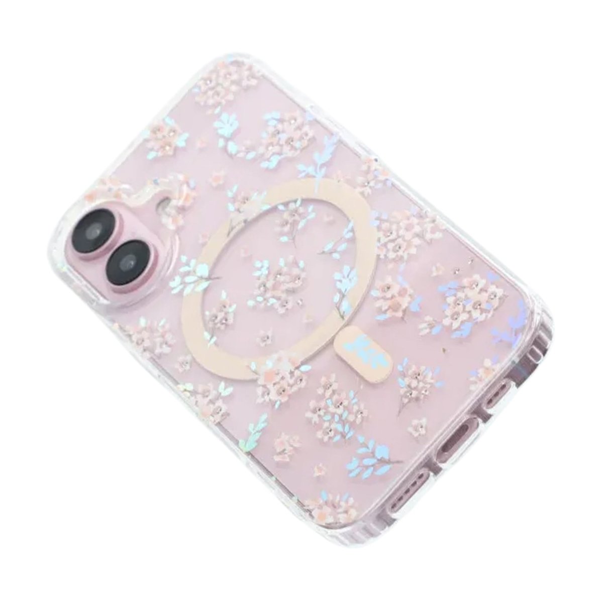 iPhone 16 Skal Blommigt Strass MagSafe Rosa