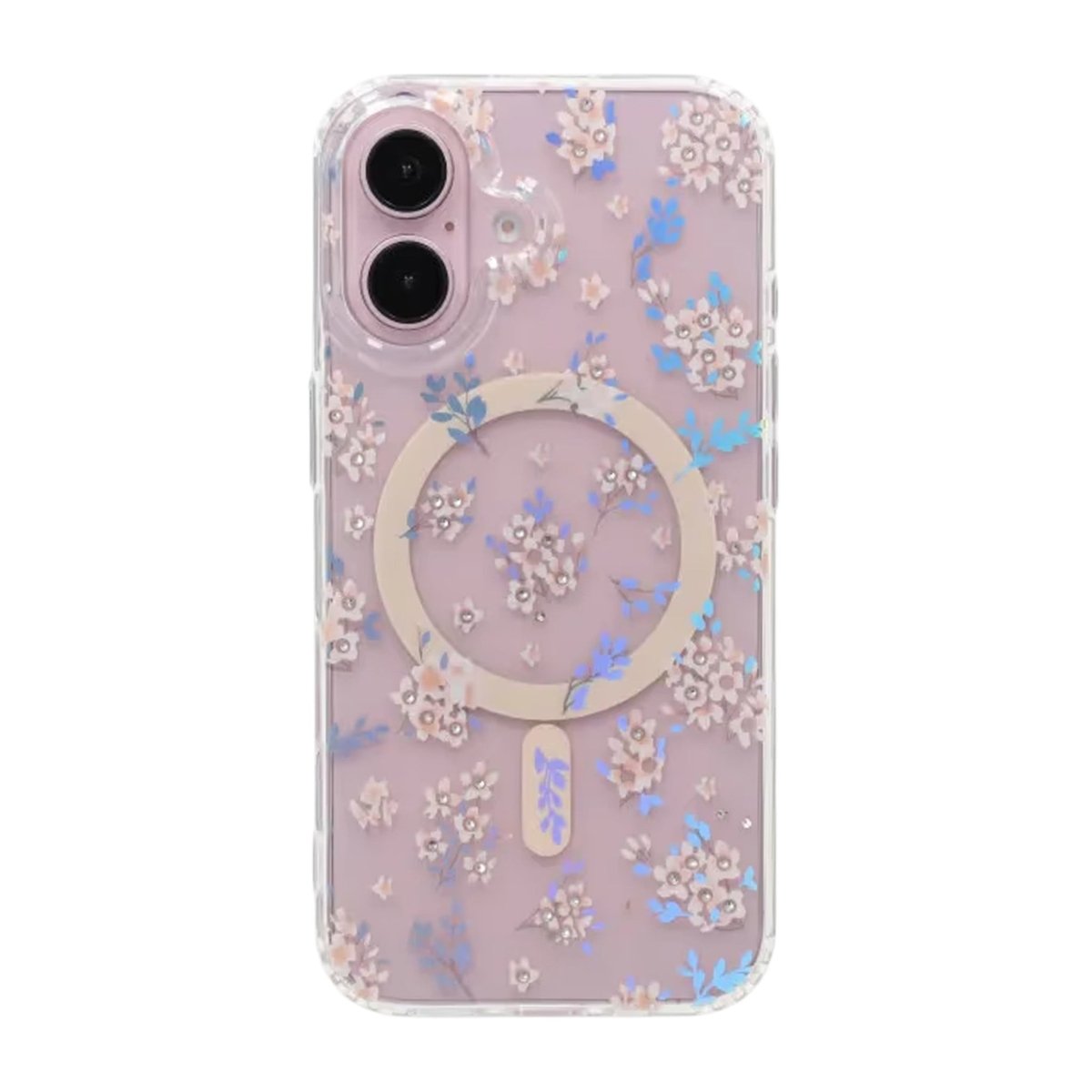 iPhone 17 Skal Blommigt Strass MagSafe Rosa