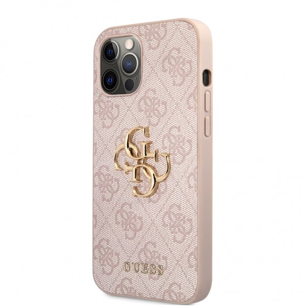 Guess iPhone 12/iPhone 12 Pro Skal Metal Logo Rosa