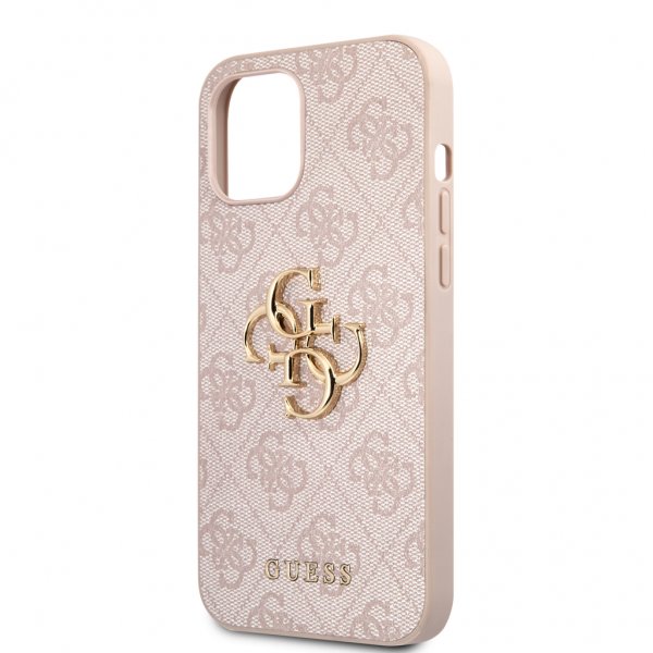 Guess iPhone 12/iPhone 12 Pro Skal Metal Logo Rosa