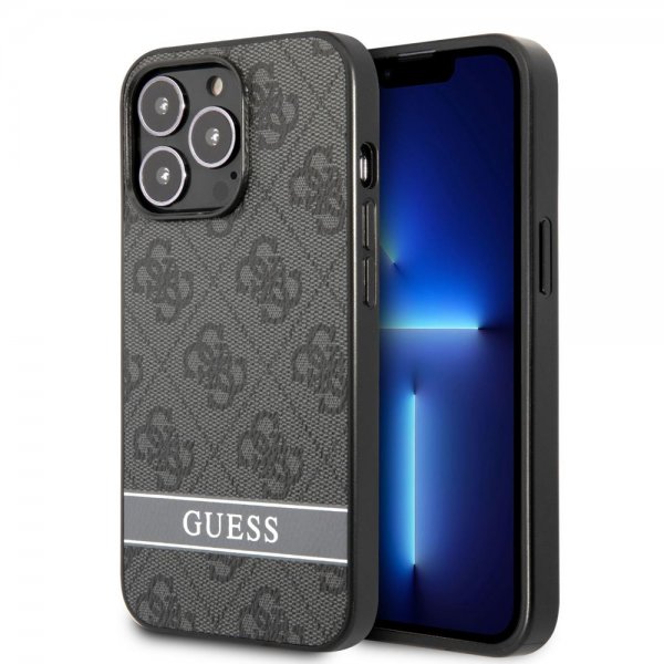 Guess iPhone 13 Pro Skal Printed Stripe Bottom Grå
