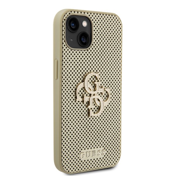 Guess iPhone 15 Skal Perforated Glitter Guld