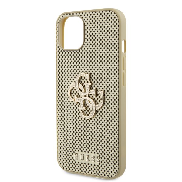 Guess iPhone 15 Skal Perforated Glitter Guld