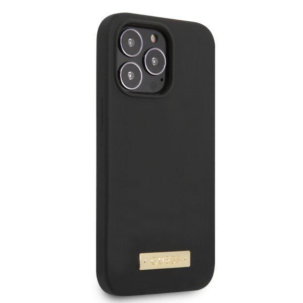 Guess iPhone 13 Pro Max Skal Silicone Metal Plate MagSafe Svart