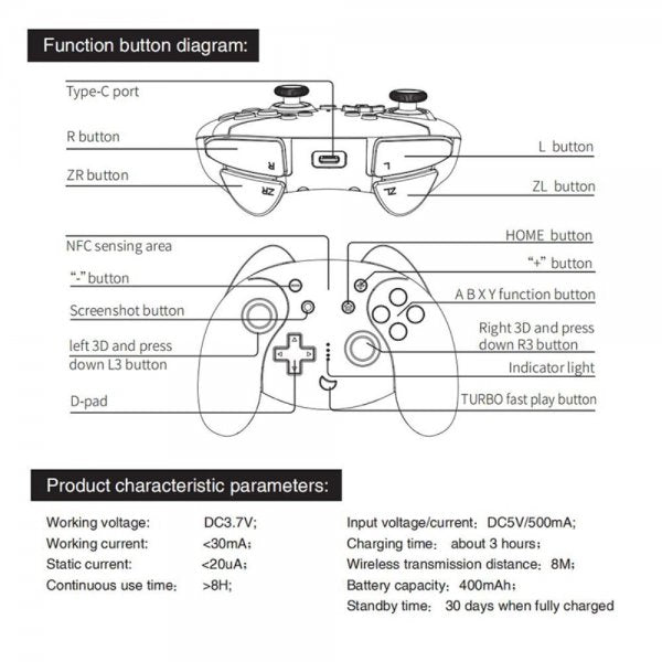 Ipega Handkontroll för Nintendo Switch Vit Blå