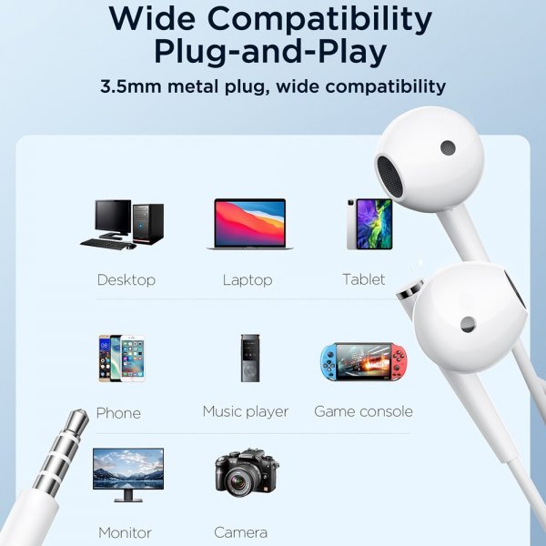 Joyroom Hörlurar JR-EW04 Wired Earphones 3.5mm Vit