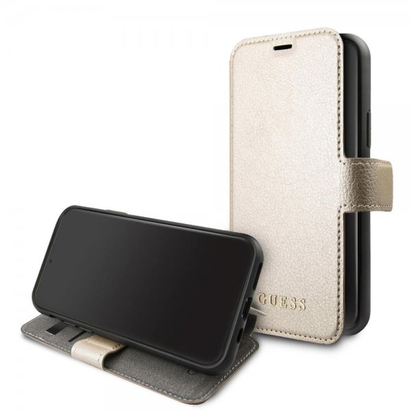 Guess iPhone 11 Fodral Lädertextur Guld