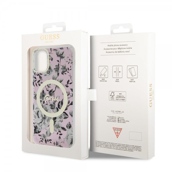 Guess iPhone 11 Skal Flower MagSafe Rosa