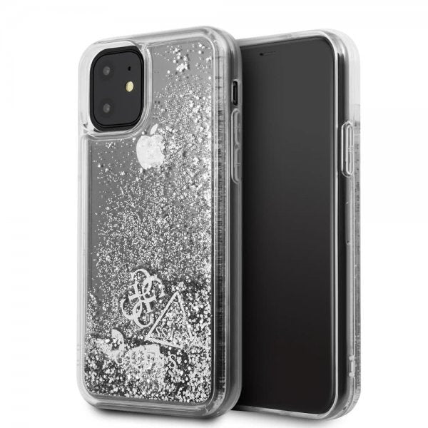 Guess iPhone 11 Skal Glitter Hearts Silver