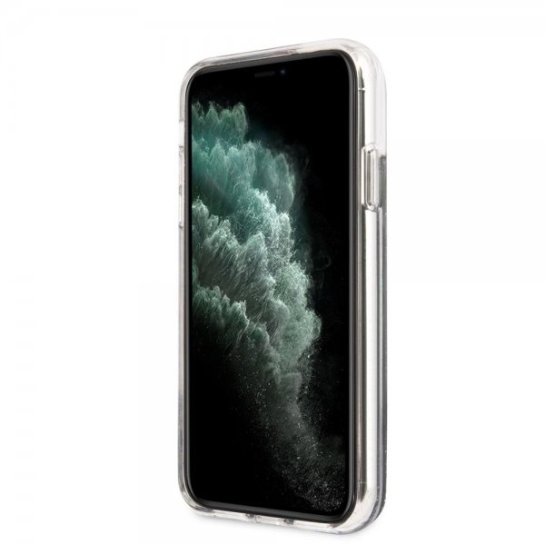 Guess iPhone 11 Skal Liquid Glitter Flower Pattern Blå