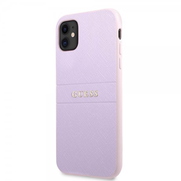 Guess iPhone 11 Skal Saffiano Metal Logo Lila