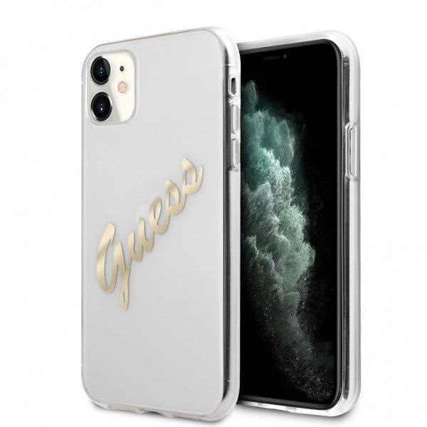 Guess iPhone 11 Skal Vintage Script Guld Klar