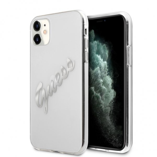 Guess iPhone 11 Skal Vintage Script Silver Klar
