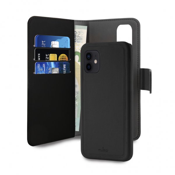Puro iPhone 12/iPhone 12 Pro Fodral Wallet Detachable 2 in 1 Svart