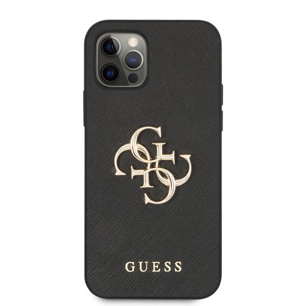 Guess iPhone 12/iPhone 12 Pro Skal 4G Logo Saffiano Svart