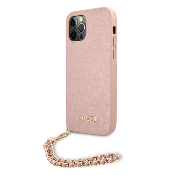 Guess iPhone 12/iPhone 12 Pro Skal Saffiano Chain Rosa