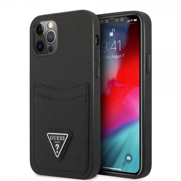 Guess iPhone 12/iPhone 12 Pro Skal Saffiano Double Cardslot Svart