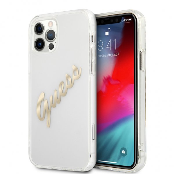 Guess iPhone 12/iPhone 12 Pro Skal Vintage Script Guld Klar