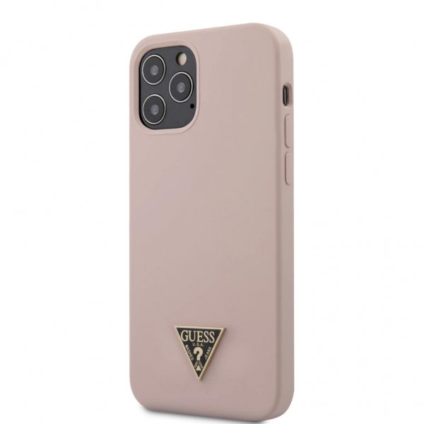 Guess iPhone 12/iPhone 12 Pro Skal Metal Triangle Ljusrosa