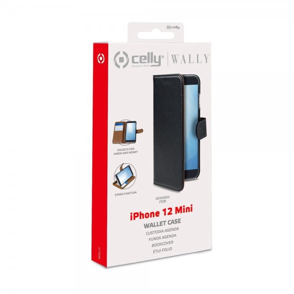 Celly iPhone 12 Mini Fodral Wally Wallet Case Svart