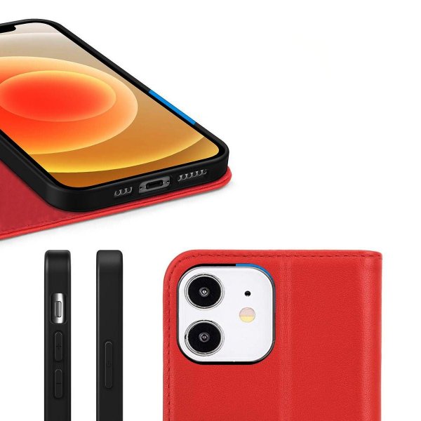 Rvelon iPhone 12 Mini Fodral Äkta Läder Röd
