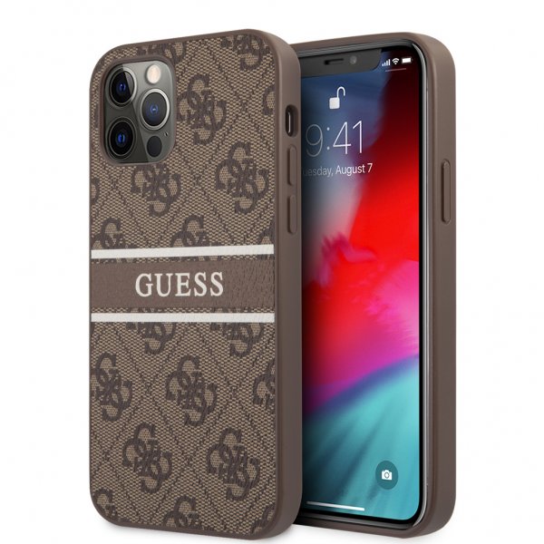 Guess iPhone 12 Pro Max Skal Printed Stripe Brun