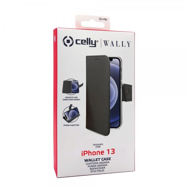 Celly iPhone 13 Fodral Wally Wallet Case Svart