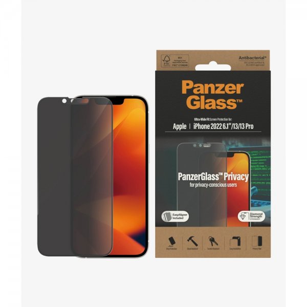 PanzerGlass iPhone 13/iPhone 13 Pro/iPhone 14 Skärmskydd Ultra-Wide Fit Privacy EasyAligner
