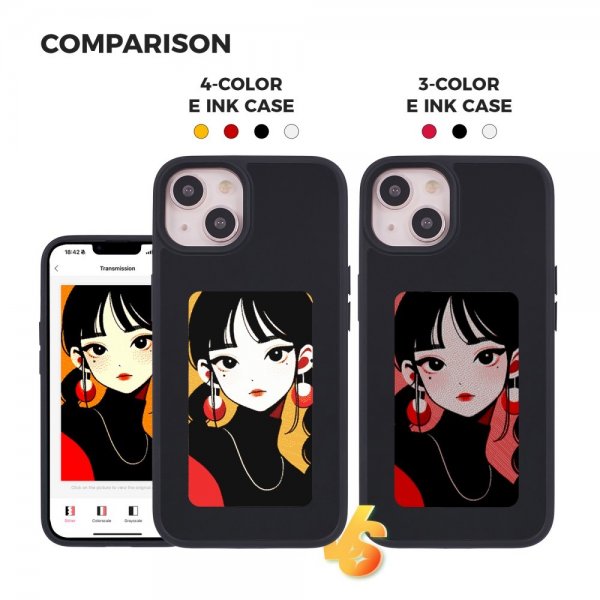 iPhone 13/iPhone 14 Skal med Inbyggd Display E Ink Case Svart