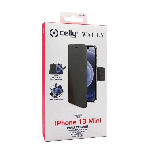 Celly iPhone 13 Mini Fodral Wally Wallet Case Svart