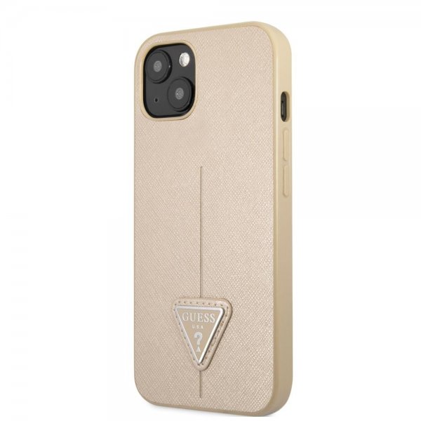 Guess iPhone 13 Mini Skal Saffiano Metal Triangle Beige