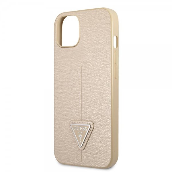 Guess iPhone 13 Mini Skal Saffiano Metal Triangle Beige
