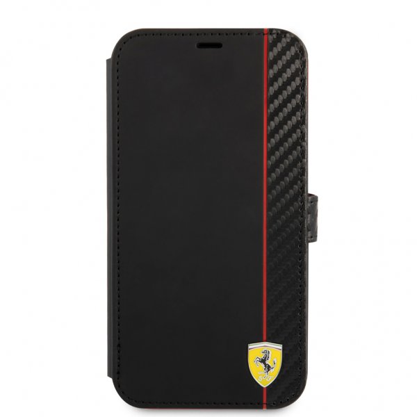 Ferrari iPhone 13 Pro Fodral Carbon Effect Metal Logo Vertical Stripe Svart