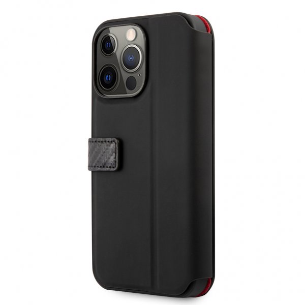 Ferrari iPhone 13 Pro Fodral Carbon Effect Metal Logo Vertical Stripe Svart