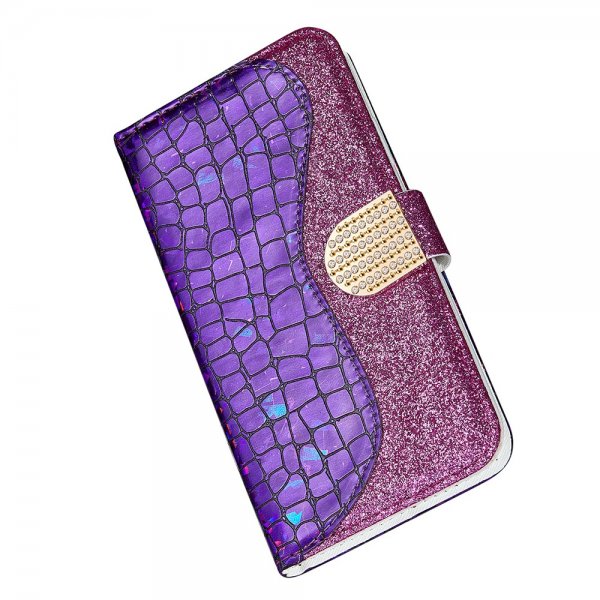 iPhone 13 Pro Fodral Krokodilmönster Glitter Lila
