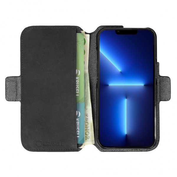 Krusell iPhone 13 Pro Fodral Leather PhoneWallet Svart