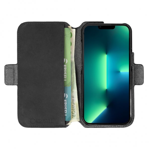 Krusell iPhone 13 Pro Max Fodral Leather PhoneWallet Svart