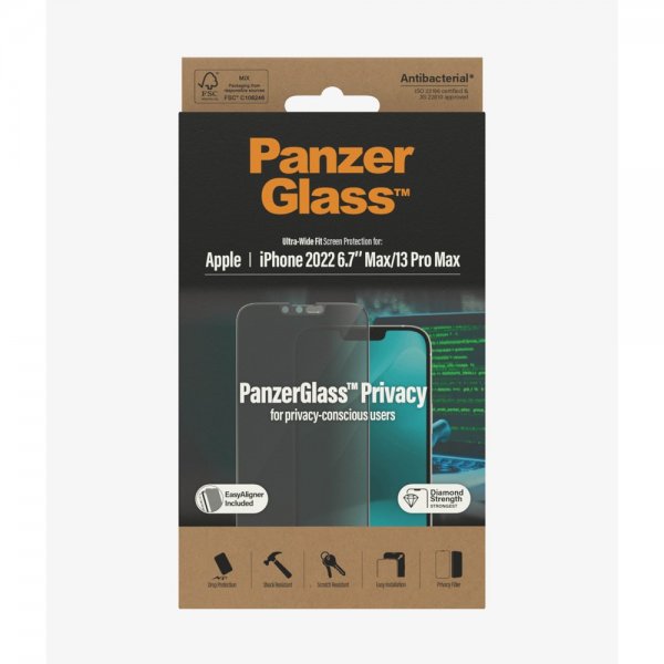 PanzerGlass iPhone 13 Pro Max/iPhone 14 Plus Skärmskydd Ultra-Wide Fit Privacy EasyAligner