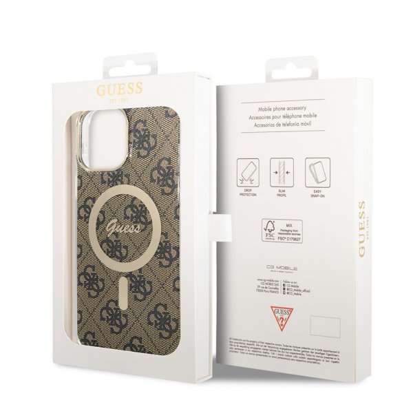 Guess iPhone 13 Pro Max Skal 4G Pattern MagSafe Brun